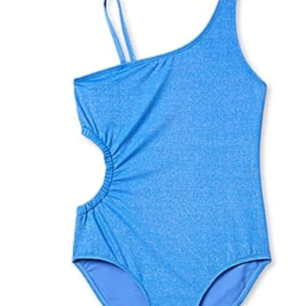 Thereabouts Girls Shimmer Blue Ruched Side Cut Out Side 1pc Swimsuit | XXS | NWT